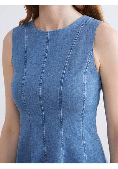 Lcw Comfort İndigo Bisiklet Yaka Peplum Mini Jean Elbise