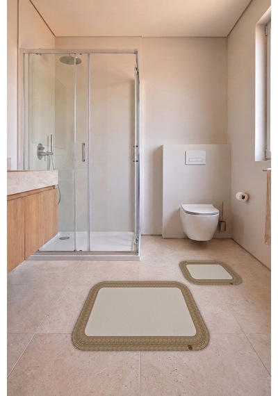 Banyo Paspası Takımı 70x110+50x70 Cm Düz Ekru & Hasır