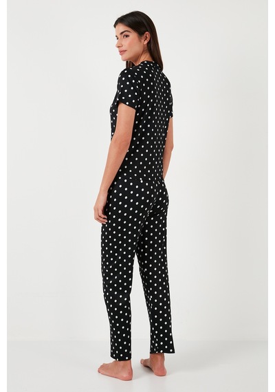 Lela Regular Fit Gömlek Yaka Kısa Kollu Bayan Pijama Takımı 65780124 Siyah