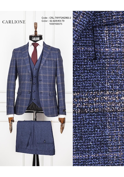Fabio Cassel Slim Fit Mono Yaka Çift Yırtmaçlı Astarlı Takım Elbise Yelekli Saks