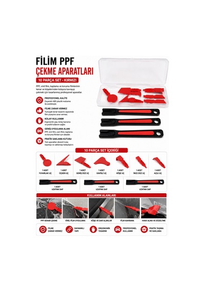 Ppf Film Çekme Aparatları 10 Parça Set Kırmızı Vinil Folyo Cam Filmi Uygulama Set - 896996129