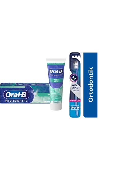Oral-B 3D White Hafif Nane Diş Macunu 75 ML + Clinic Line Ortodontik 35 Diş Fırçası