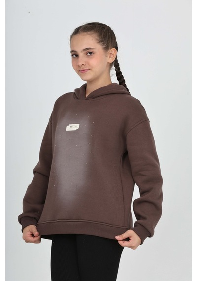 Toontoy Kız Çocuk Taş Dizaynlı Sweatshırt Kahve
