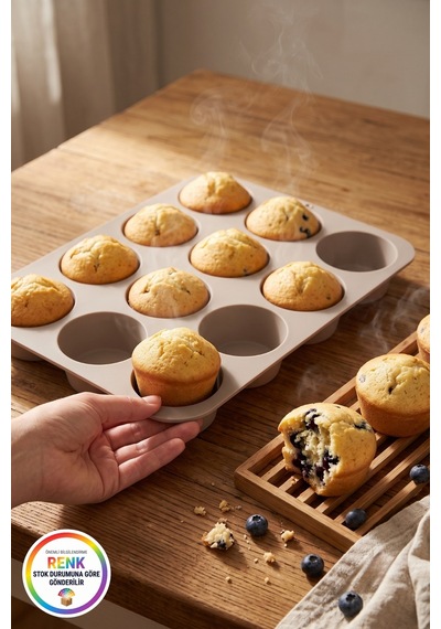 Silikon Muffin Kalıbı 12 Gözlü Kek Cupcake Kalıbı Zahmetsiz Ayrılan Fırın Kalıbı 30,5 Cm Çok Renkli
