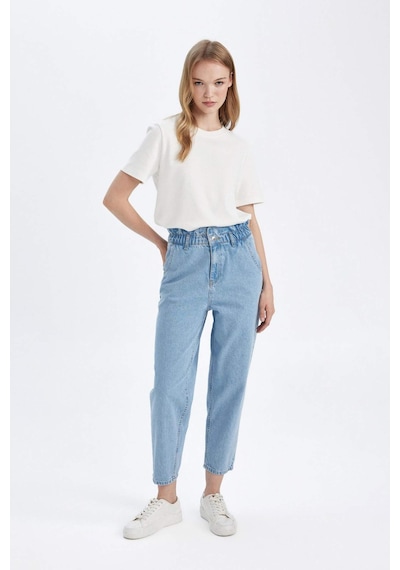 Defacto Paperbag Yüksek Bel Kısa Paça Jean Yıkamalı Pantolon D4306AX24AUNM85 İndigo