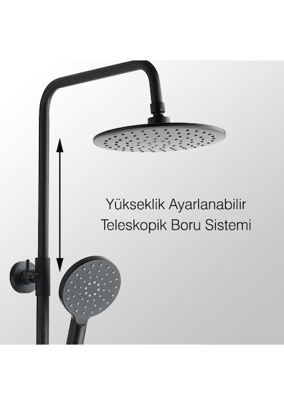 Fause Teleskopik Kolonlu Tepe Duş Seti 3 Fonk. Siyah Kds121-2b Siyah