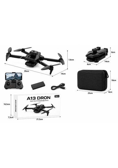 A13 Dron Akıllı Hava Fotoğrafçılık Dronu 360 Derece Akıllı Engel Algılama Katlanabilir Optik Akış Konum Sabitleme Elektirikli Kamera Fırçasız Motor