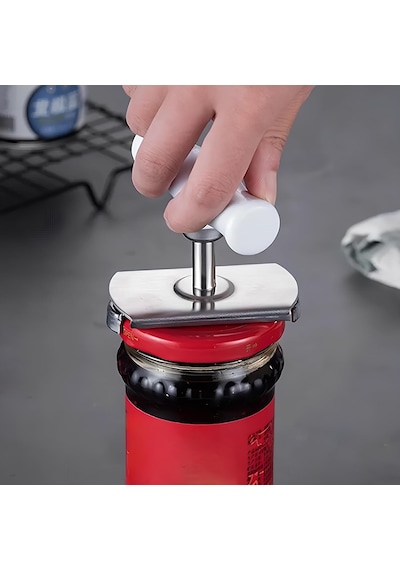 Pratik Kavanoz Ve Şişe Kapak Açacağı - Beyaz Paslanmaz Çelik, Ayarlanabilir, Ergonomik Tutma Saplı Çok Renkli