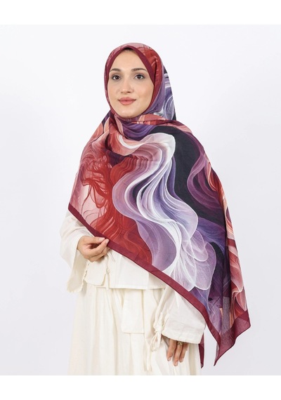 Luissa Bambu Kraş Şal Ebruli Desen Bordo