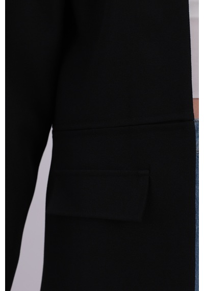 Armonika Kadın Siyah Beli Dikişli Uzun Ceket Arm-26k001017