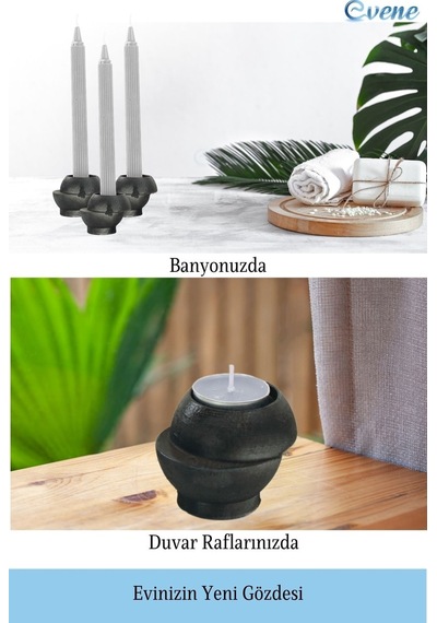 Mumluk Şamdan Tealight Ve İnce Mum Uyumlu Kesik Model - Siyah