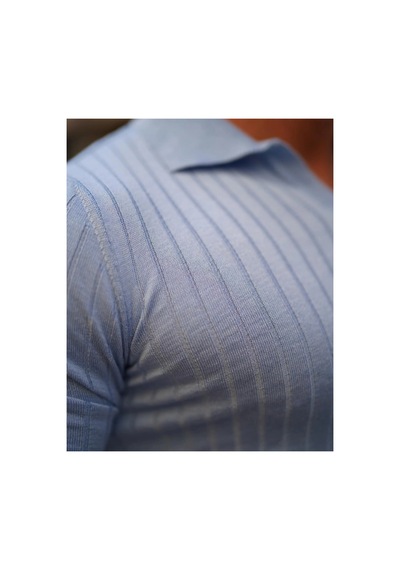 Cool Tarz Erkek Fitilli Polo Yaka Triko T-shirt Mavi Mavi