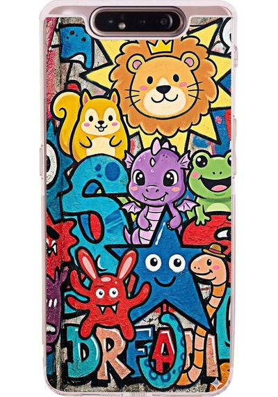 Samsung Galaxy A80 İle Uyumlu Grafiti Star Team Tasarımlı Şeffaf Silikon Kılıf Şeffaf