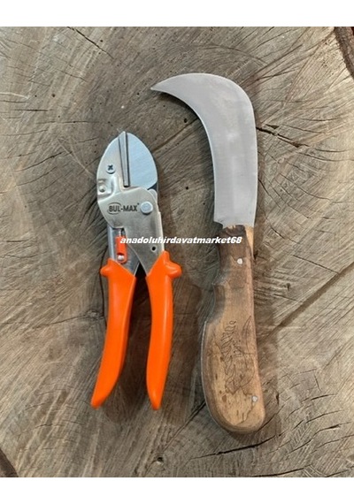 Bulmax Set Örs Tipi Budama Makası Karbon Çelik Aşı Bıçağı Cep Çakısı 26cm 2li Set