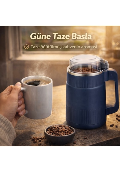 Polham Süper Güçlü Motor 500 Ml Paslanmaz Çelik 8 Bıçaklı Kompakt Baharat, Bakliyat Ve Kahve Öğütücü Mavi