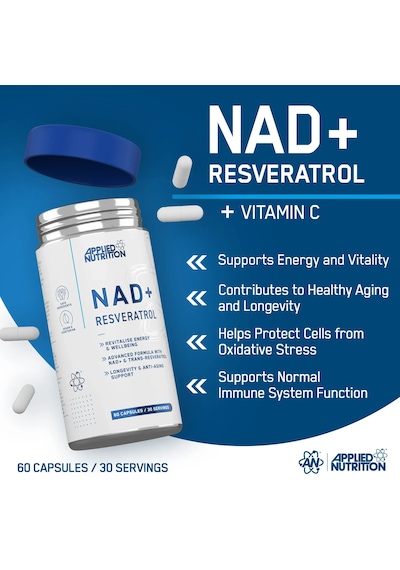 Applied Nutrition Nad+ Trans-resveratrol Cellular Energy Antioxidant Support & Daily Wellness Formula 60 Caps Aromasız