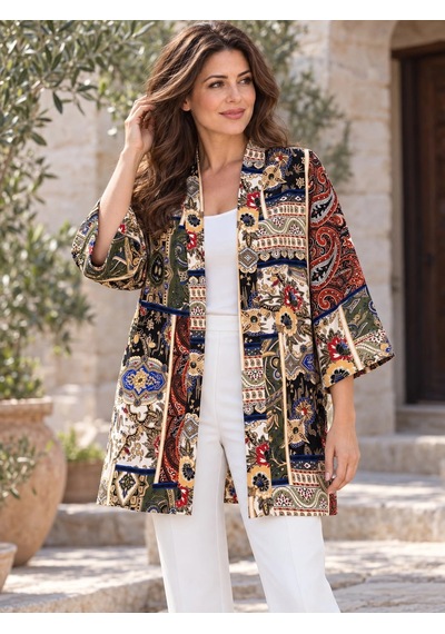 Tencelle Woman Kadın Çok Renkli Şal Desenli Rahat Kesim Truvakar Kol Kimono Ceket Renk Tencelle Woman Kadın Çok Renkli Şal Desenli Rahat Kesim Truvakar Kol Kimono Ceket Renk