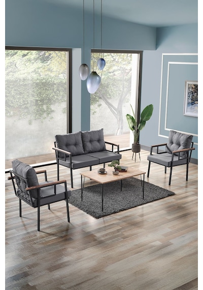 Evdemo Saye Metal Bahçe Balkon Oturma Takımı 2+1+1+orta Sehpa Antrasit Antrasit