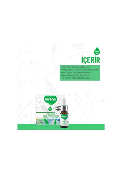 Siveno %100 Doğal Kaş ve Kirpik Serumu Bitkisel Yoğunlaştırıcı Canlandırıcı Yoğun Bakım Yağı Vegan 10 ML