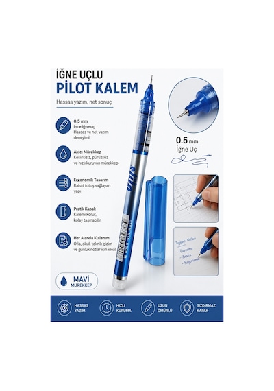Pilot Kalem İğne Uçlu 1 Adet Stilo Pilot Kalem 0.5mm İnce Uçlu Pilot Kalem Likit Mürekkepli Pilot Kalem Mavi