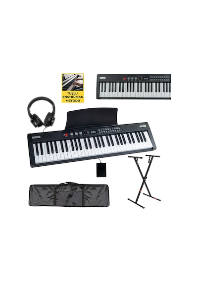Midex PS-4000BK-PAK Taşınabilir Piyano Tuş Hassasiyetli 61 Tuşlu Bluetooth USB MP3 Midi (Kulaklık Stand Çanta Sustain)