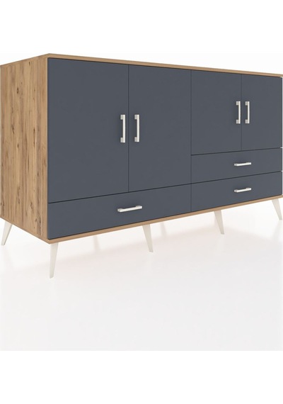 Kronos Konsol 5 Raflı 3 Çekmeceli 4 Kapaklı 176x59x99 Çam-antrasi Çam-antrasit