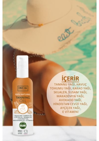 INCIA %100 Doğal Bronzlaştırıcı Yağ Organik Avokado Yağı Yoğun Bronzlaştırıcı Kakao Havuç Susam 150 ML
