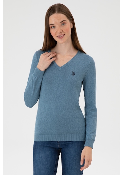 U.S. Polo Assn. Kadın Koyu Mavi V Yaka Basic Kazak 50313590-VR251 U.S. Polo Assn. Kadın Koyu Mavi V Yaka Basic Kazak 50313590-VR251