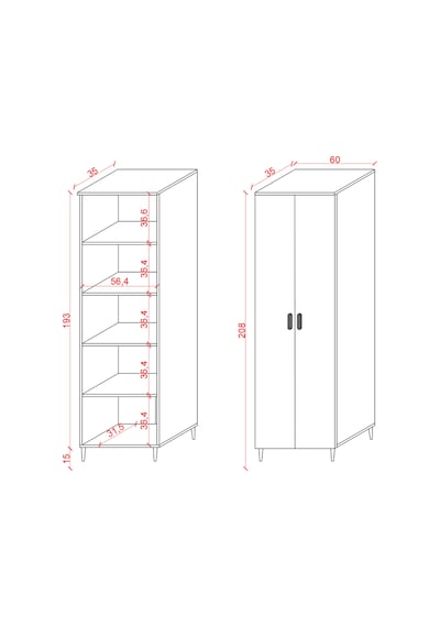 Modern 2 Kapaklı Çok Amaçlı Mutfak Banyo Dolabı %100 Mdf Erzak Kiler Dolabı Fd03 Kül Gri
