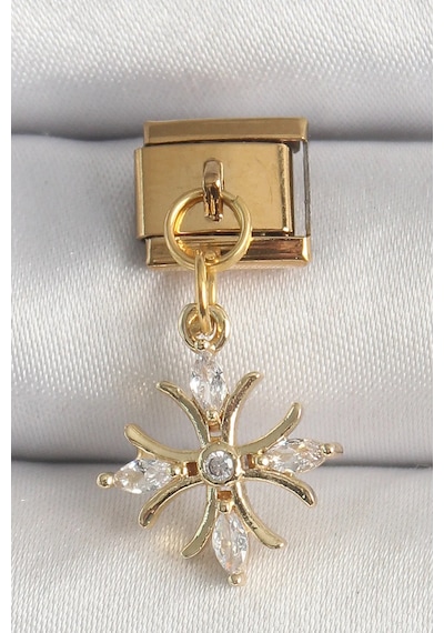 316l Çelik Gold Renk Sallantı Zirkon Taşlı Kar Tanesi Model Nomination Charm