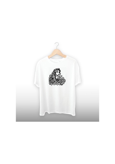 Rapunzel Çizim Detaylı Unisex Tişört Beyaz