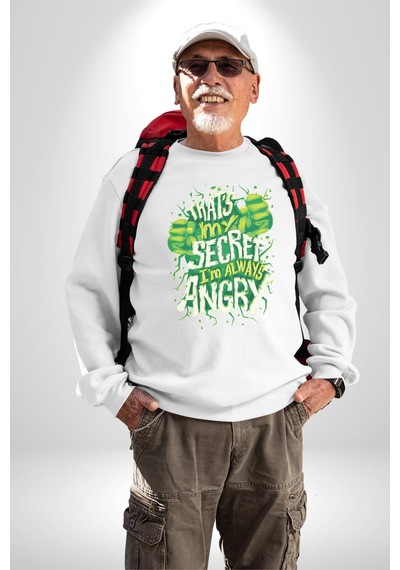 Bu Benim Sırrım Her Zaman Kızgınım Unisex Beyaz Sweatshirt Beyaz