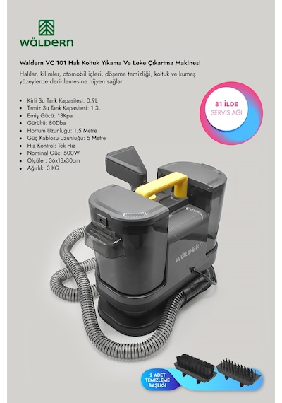 Waldern VC101 500 W Halı Koltuk Yıkama Ve Leke Çıkartma Makinesi