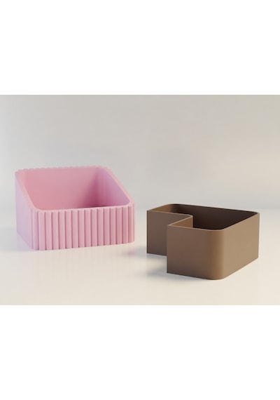 3d Baskı Fıstık Kasesi - Çift Hazneli Kabuk Ayırıcı Sunum Kasesi - Pembe Kahverengi
