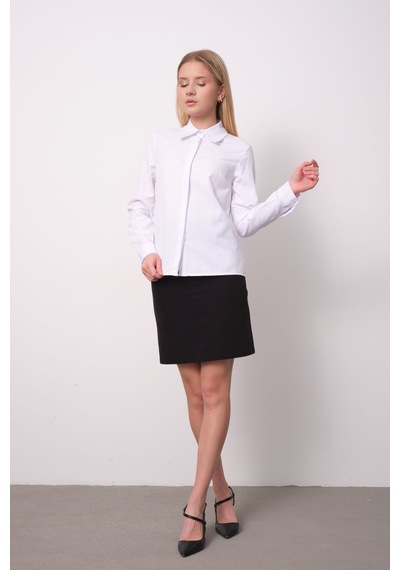 Pera Moda Kadın Slim Fit Pamuklu Ofis Gömleği Beyaz