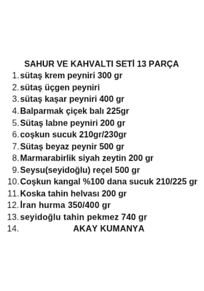 Sahur Paketi Kahvaltı Seti Gıda Yardım Paketi Ramazan Kumanyası 13 Parça