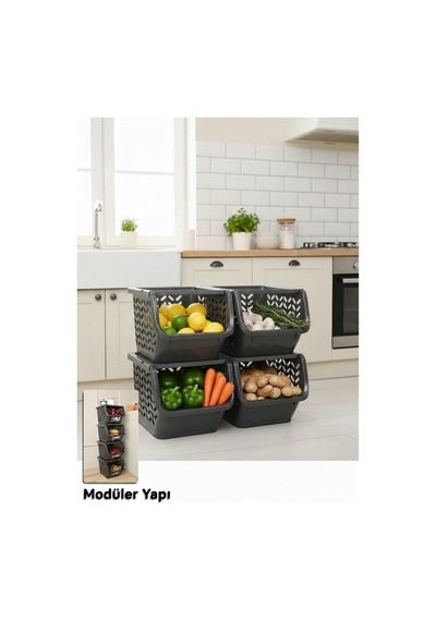 Modüler Patates Soğan Sebze Düzenleyici Organizer 4 Adet Kapaklı Sebzelik Saklama Kutusu - 832539693 Diğer