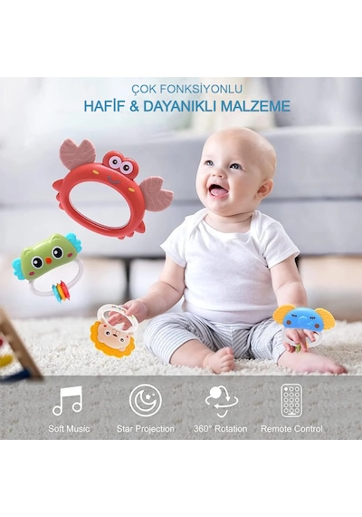 Işıklı Müzikli Uzaktan Kumandalı Dönence Projektörlü Dönence Oyuncak Beşik Bebek 360 Dönebilir