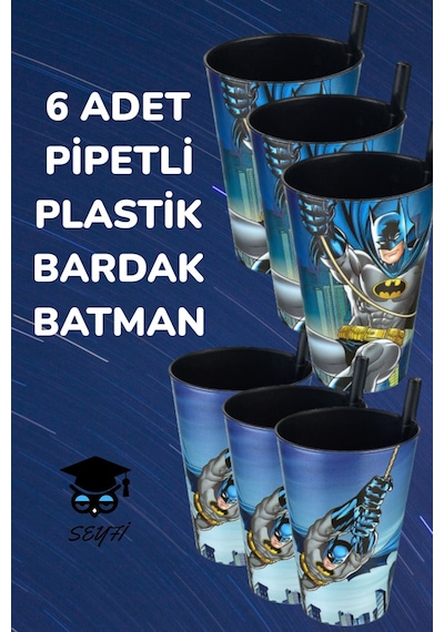 6 Adet Pipetli Plastik Bardak Batman Doğum Günü Parti Piknik Bardakları Plastik Çok Renkli