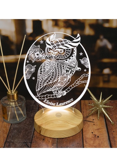 Baykuş Kişiye Özel Led Lamba, Baykuş Tasarımlı 3D Gece Lambası