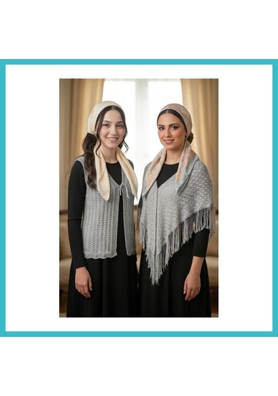 Bezos Gelin Yeleği Ve Gelin Şalı, Kristal Simli Çeyizlik Yelek Ve Şal Dfnbez Gri