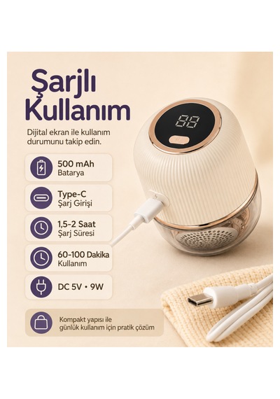 Şarjlı Tüy Toplama Makinesi 6 Bıçaklı Dijital Ekranlı
