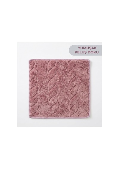 Premium Soft Gül Kurusu Mor Yaprak Desenli Peluş Mikrofiber Bez 30x40 Cm Çok Amaçlı Ev, Ofis Ve Oto İçin