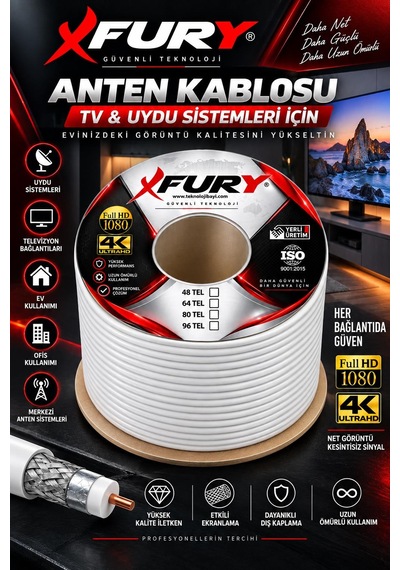 Fury 64 Tel Rg6-u6 Koaksiyel Tv Ve Uydu Anten Kablosu 100 Metre