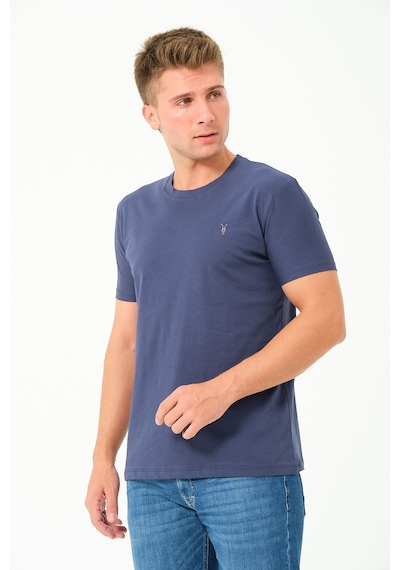 Erkek Basic Göğüs Nakış Detaylı Standart Fit Normal Kesim %100 Pamuk T-shirt Gri Melanj