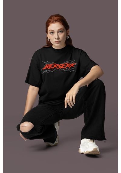 Tasarım Berserk Guts Sırt Baskılı Unisex Oversize Anime Karakter Siyah