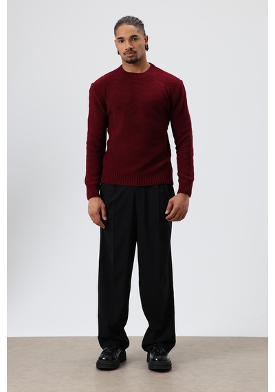 Vamos Bisiklet Yaka Oversize Triko Kazak Bordo