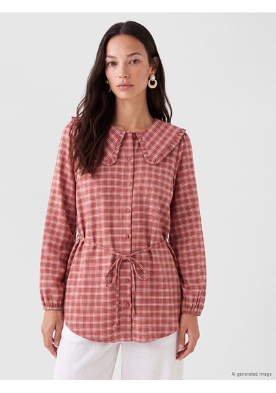 Lcw Everyday Bordo Bebe Yaka Ekose Kadın Gömlek Tunik