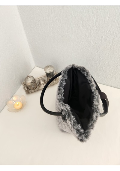 Fikriharika Design Zara Model, Gri-siyah, Peluş, Kanvas, Kadın El Çantası Siyah Siyah Melanj
