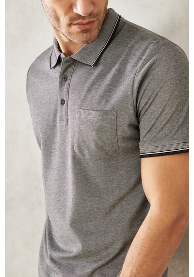 AC&Co / Altınyıldız Classics Erkek Sıyah Polo Yaka Cepli Regular Fit Geniş Kesim Düz Tişört Siyah
